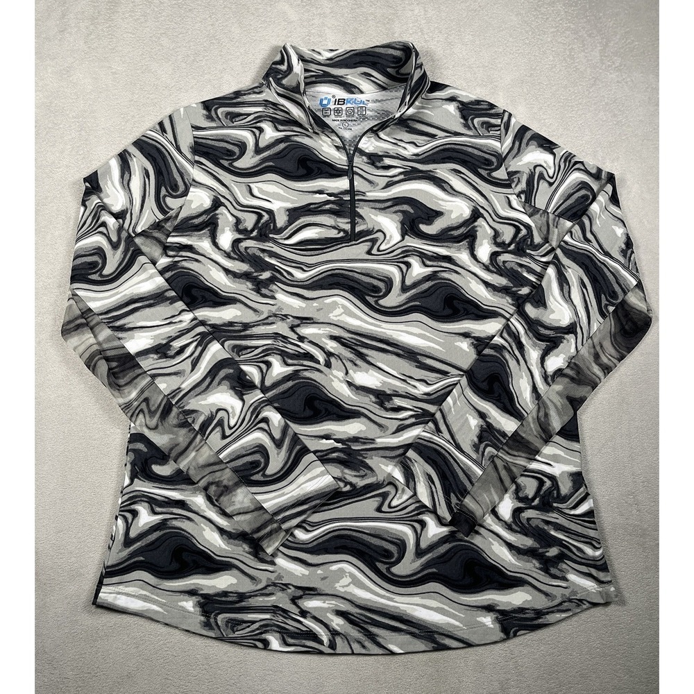 IBKUL Womens L Golf Sun Shirt Long Sleeve 1/4 Zip Marble Swirl UPF 50+